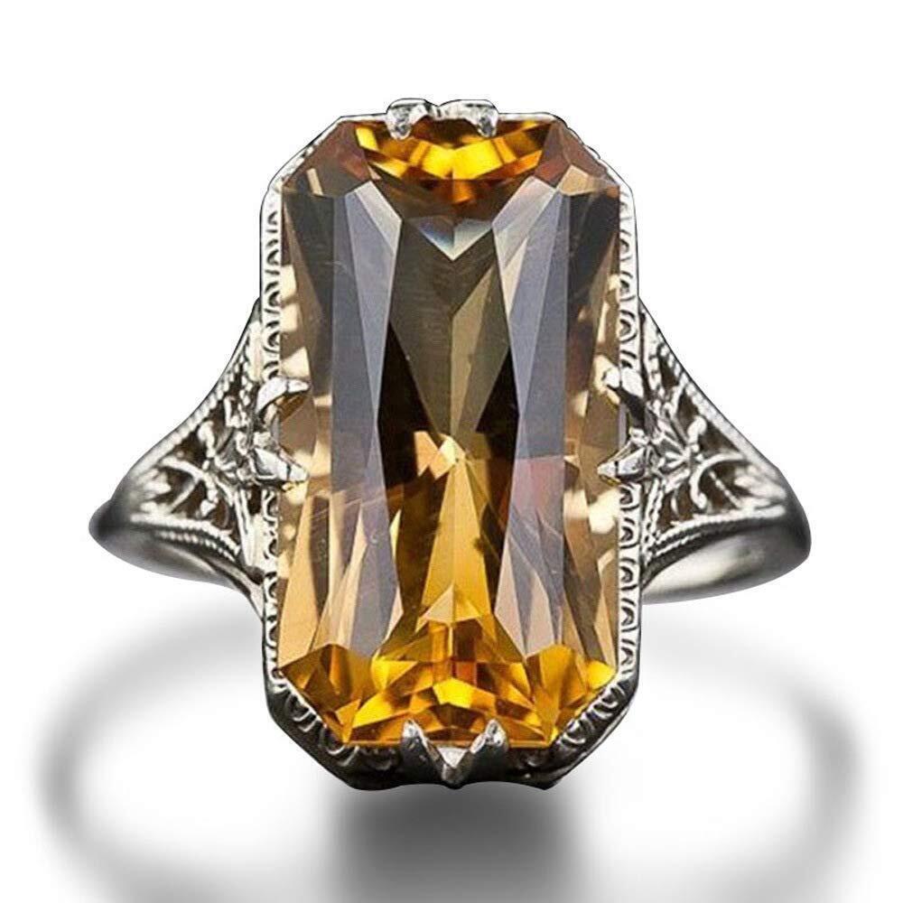 1406 Champagne Luxury Huge Vintage Citrine Cocktail CZ Ring Art Deco